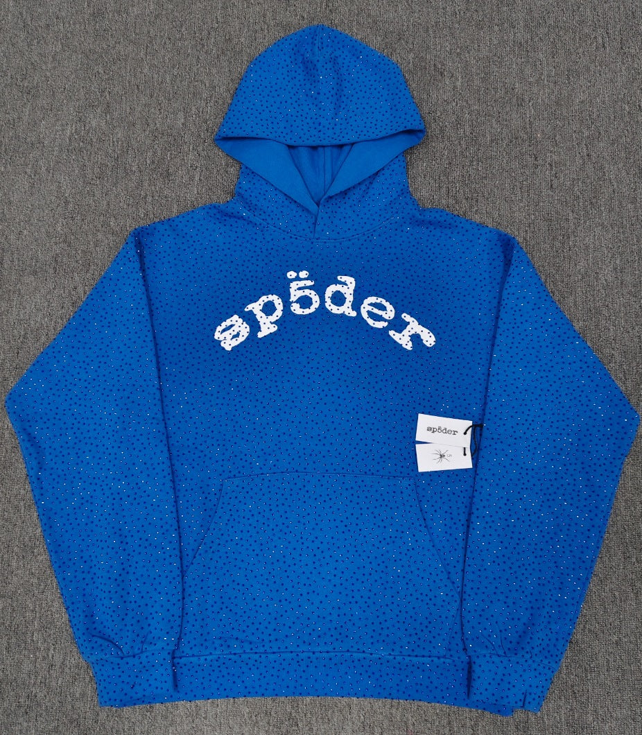 Multi-color full-hot rhinestone Sp5der spider web hoodie