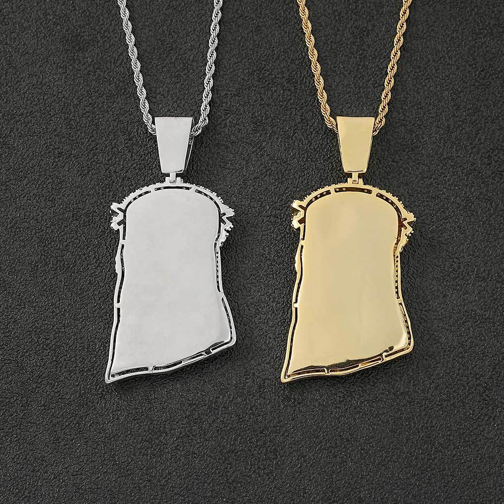 Micro Paved Zircon Jesus Head Hip Hop Men's Pendant Necklace