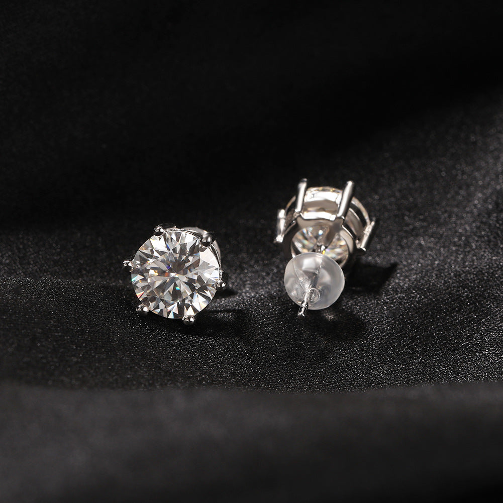 Hip-hop 925 silver moissanite six-prong earrings