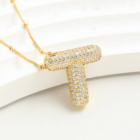 Bubble Initial Necklace 14k Gold Plated Cubic Zirconia