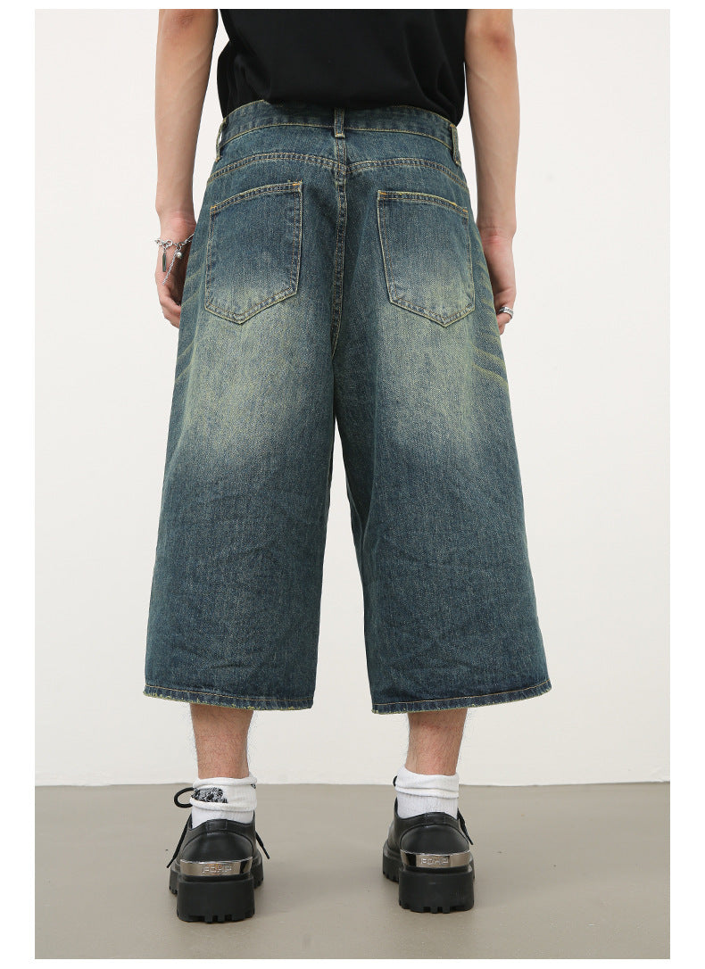 Summer Loose Fit Cropped Straight Leg Denim Shorts