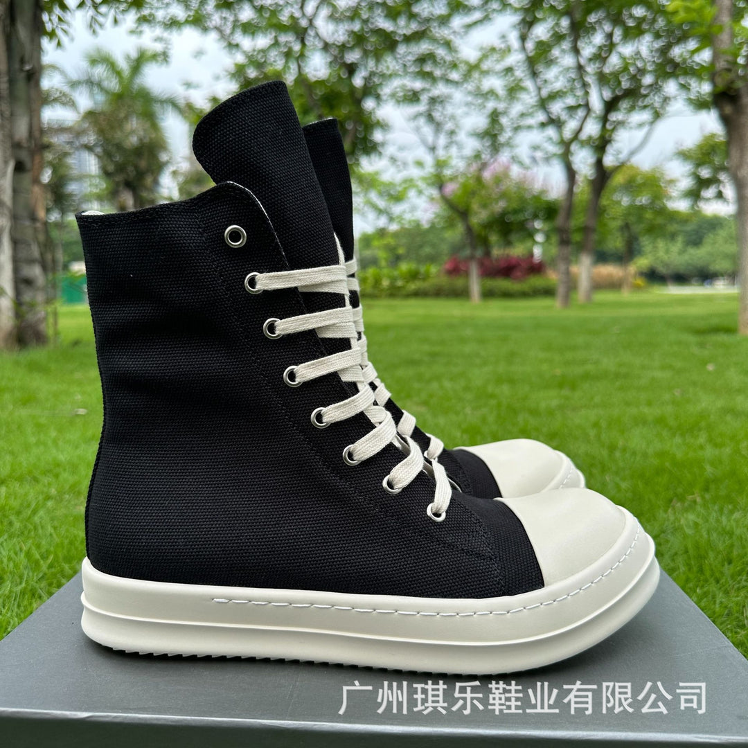 Plus-Size Thick-Soled, Black, Unisex Canvas Sneakers