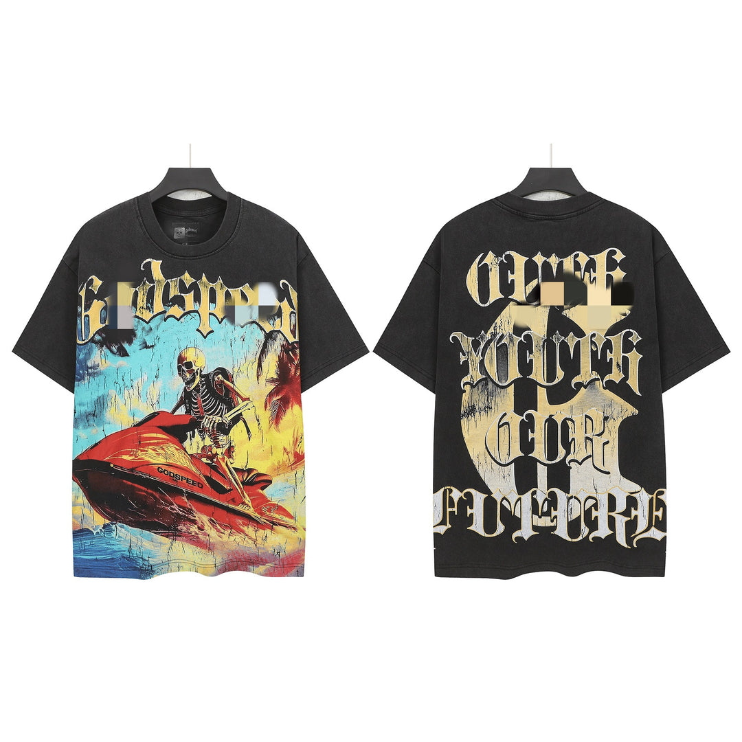 Skull Man rock band print hip-hop loose T-shirt