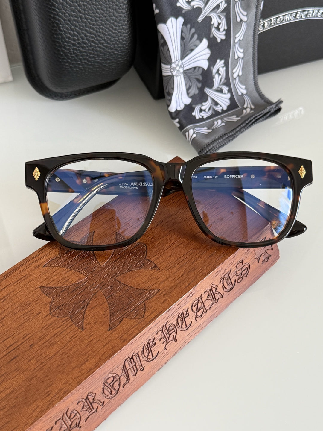 Chrome Hearts BOFFICER square frame glasses with cross pattern