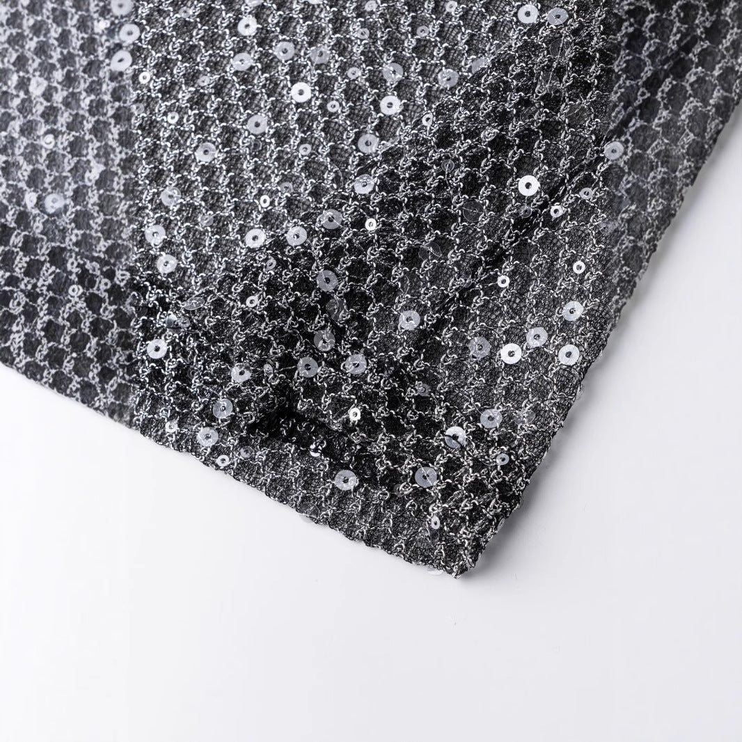 Gold Glittery Sheer Mesh Short-Sleeve T-Shirt