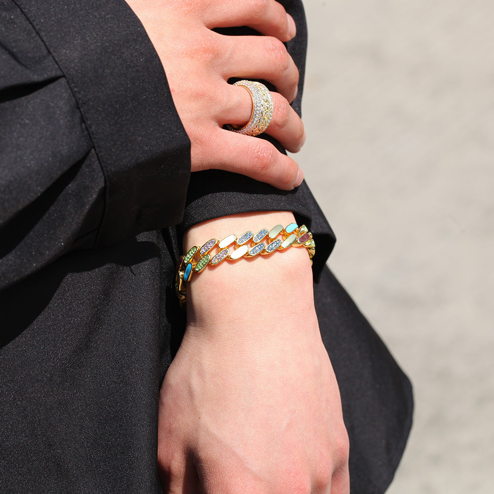 Hip-hop oil-splashed alloy colorful Cuban bracelet