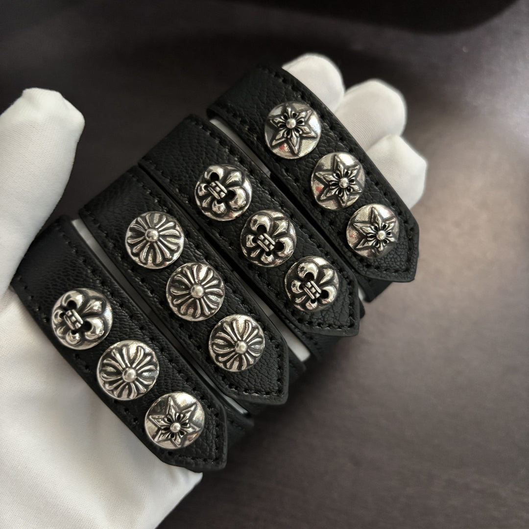 Chrome Hearts Cross-shaped anchor hexagram leather bracelet