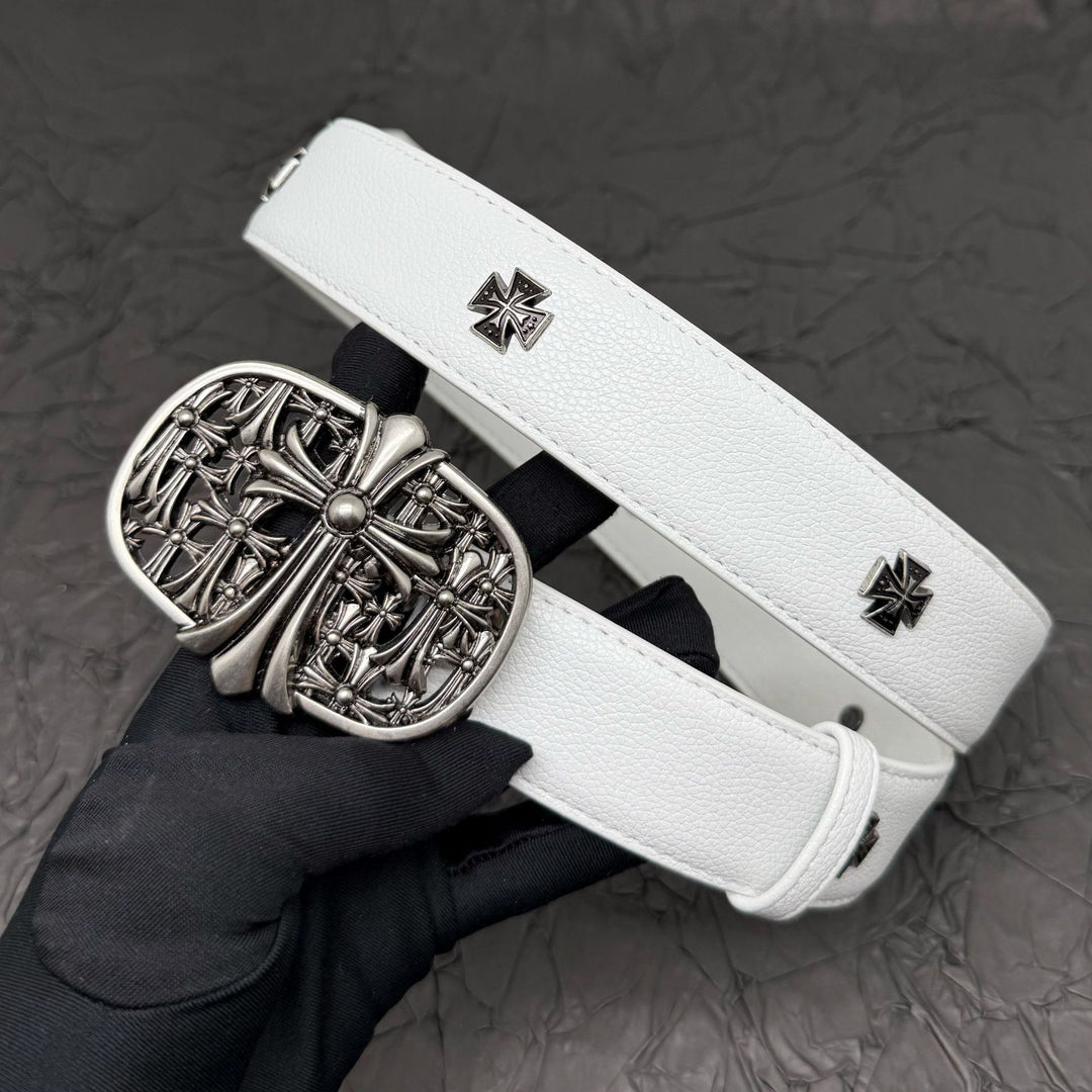 Chrome Hearts Belt with Cross Rivets and Tongue Buckle