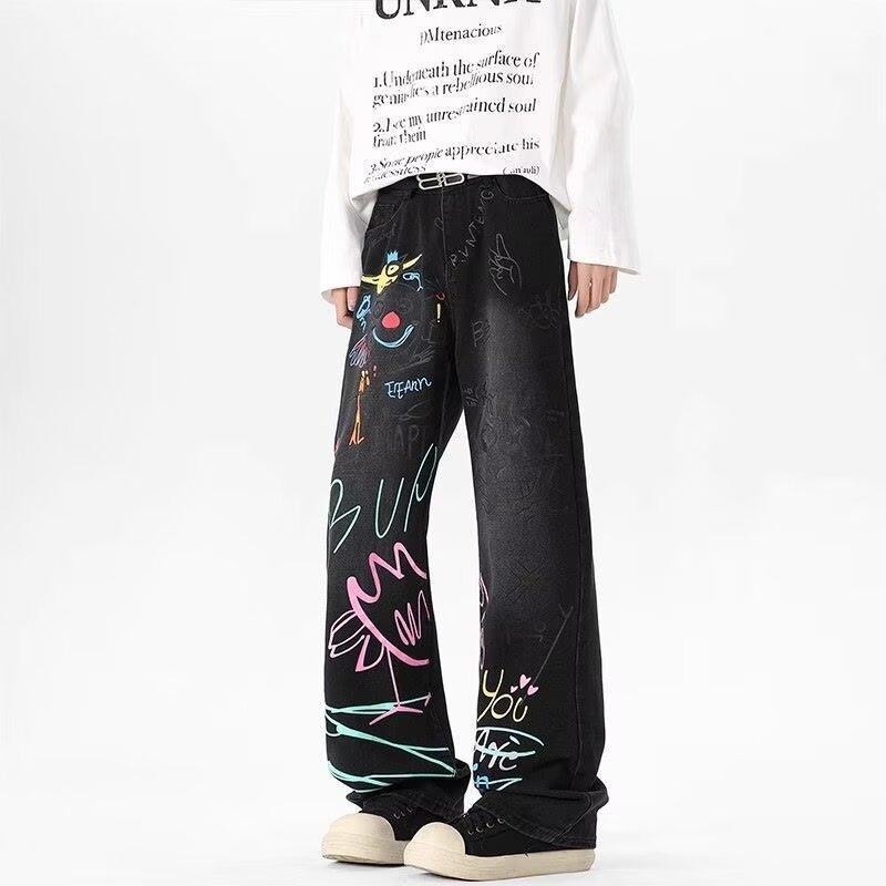 Graffiti-Print Straight-Leg Loose-Fit Jeans