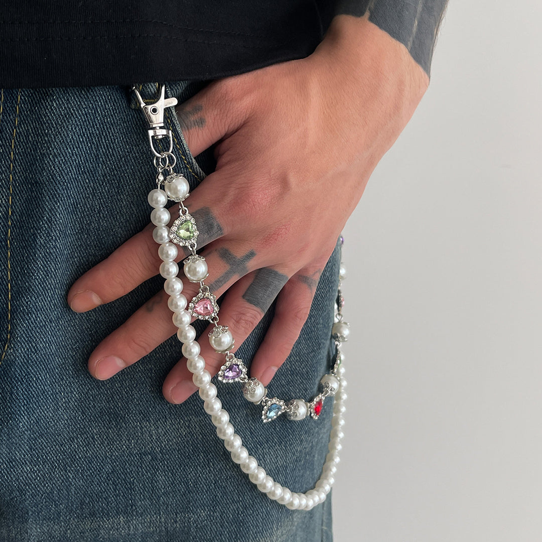 Pearl, Multi-Gemstone, Cross & Floral Pant Chain