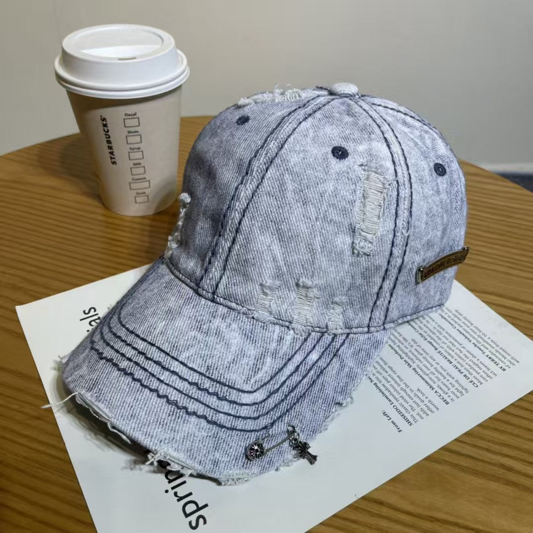 Chrome Hearts Ripped Denim Baseball Cap