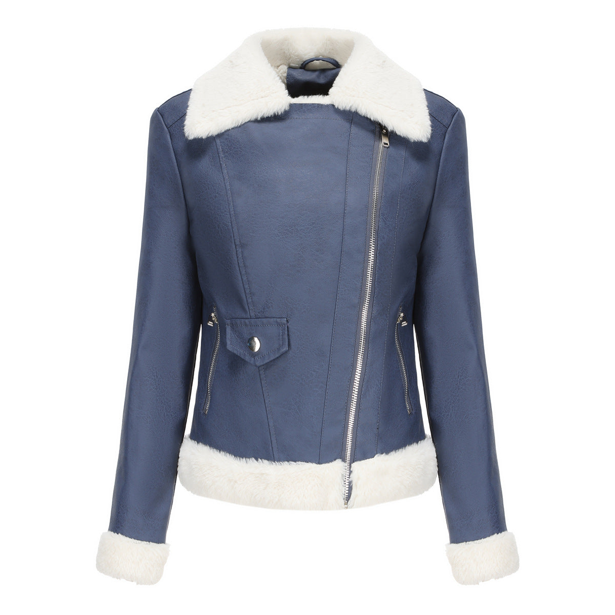 Autumn and winter fleece leather women's warm long-sleeved lapel coat jacket