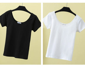 Summer slim fit large U-neck short-sleeved T-shirt