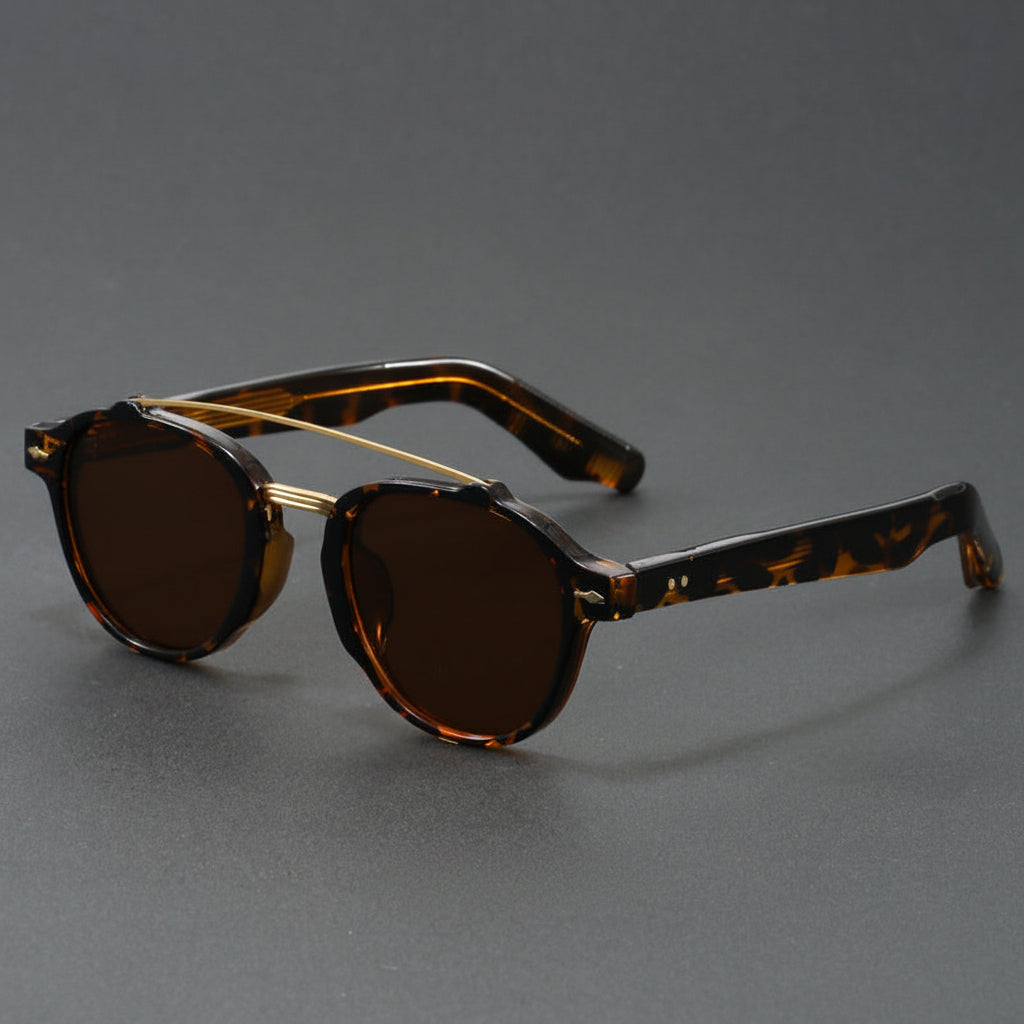 Retro Double Bridge Round Frame Slimming Sunglasses
