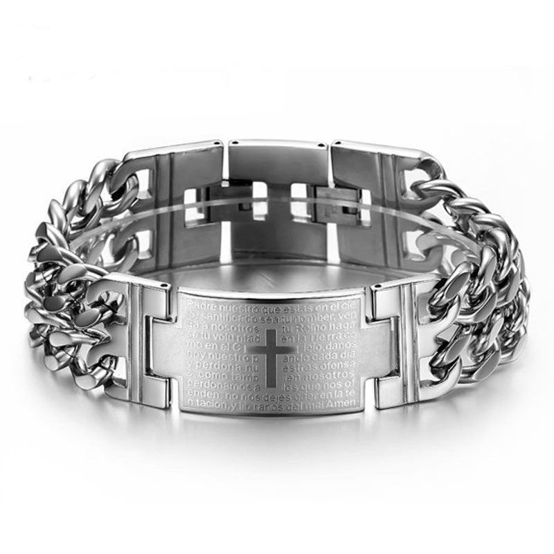 Double-Row Cross Stainless Steel Couple's Bracelet Set