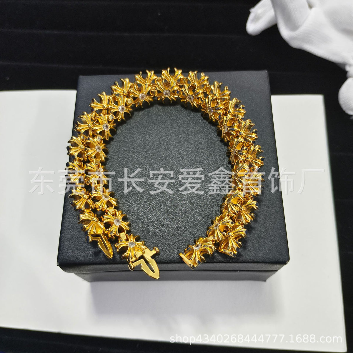 chrome hearts gold diamond cross flower bracelet