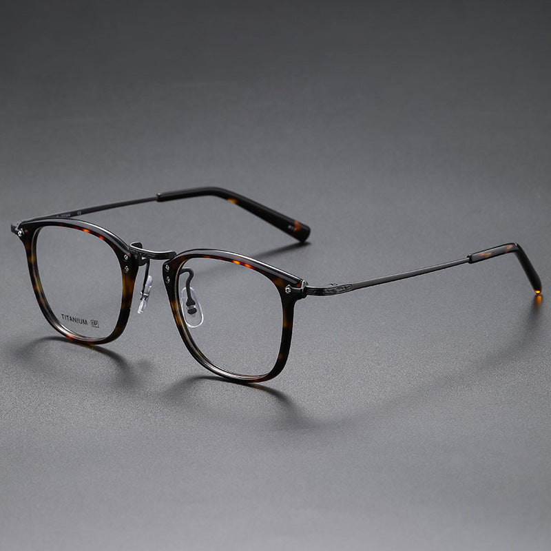 Square retro acetate titanium frame eyeglasses