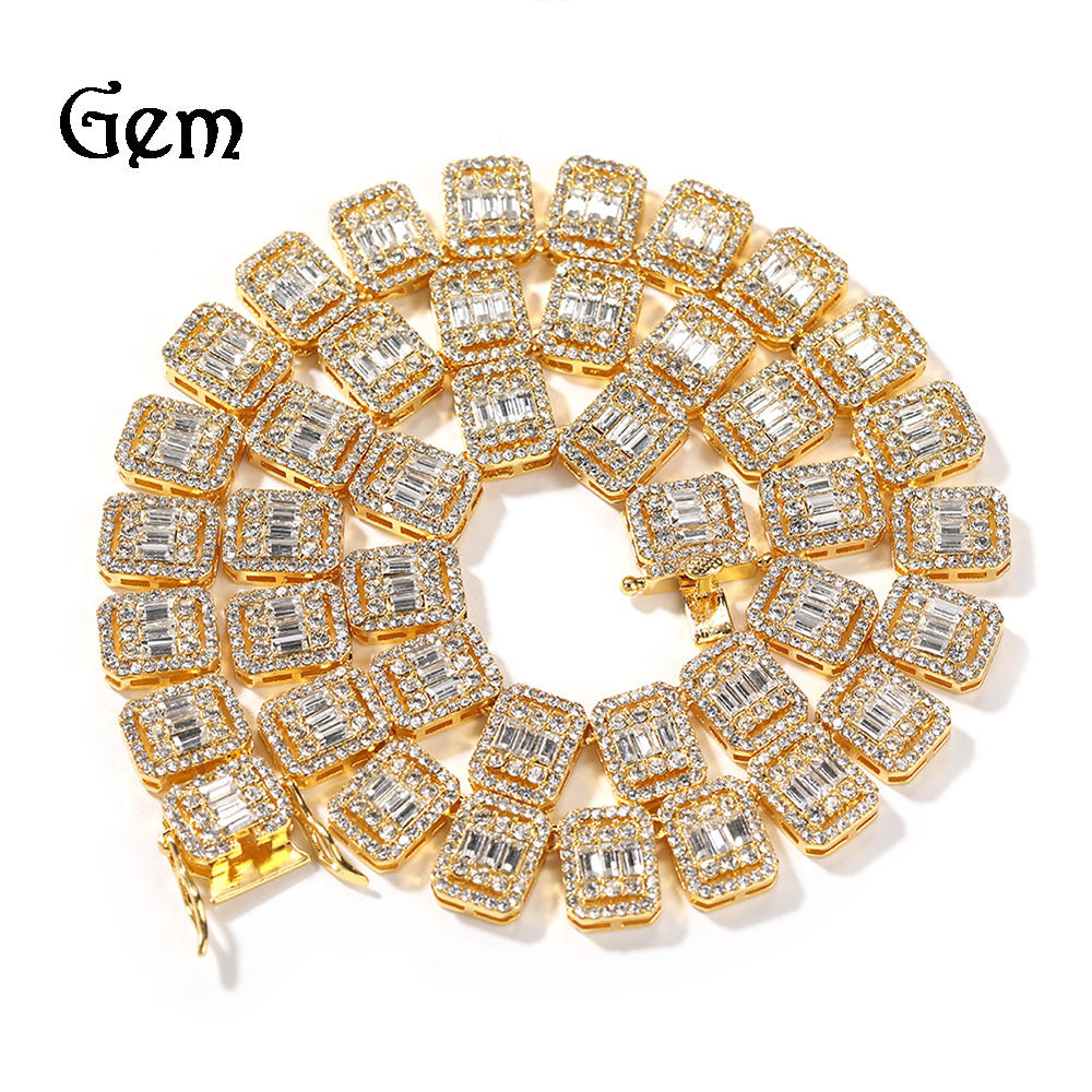 Alloy Necklace, 13mm, Diamond-Studded Nine-Panel Chain