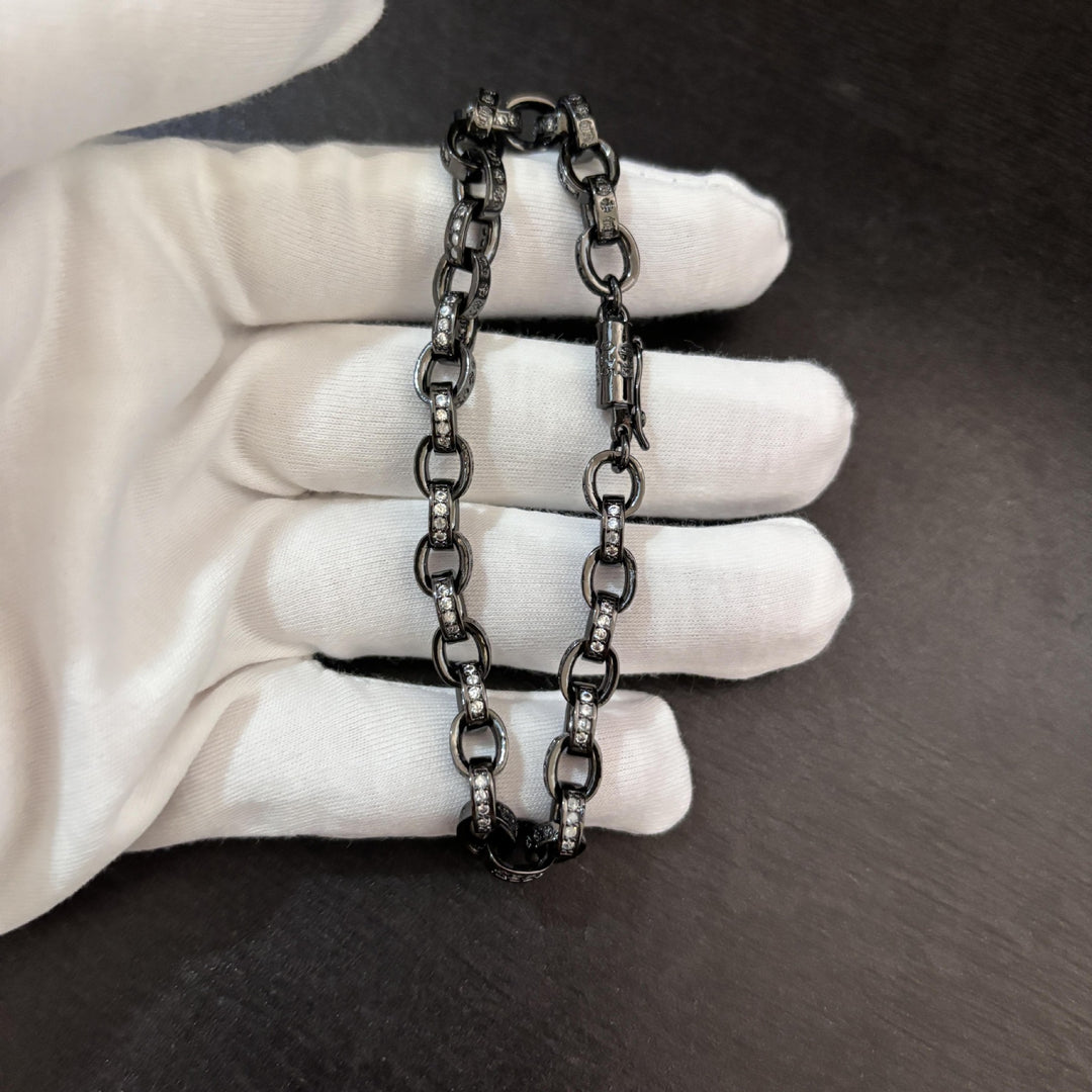 Chrome Hearts black gun treatment diamondinlaid thin chain bracelet