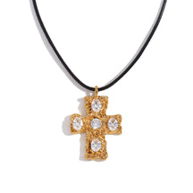 18K colorful hammered cross