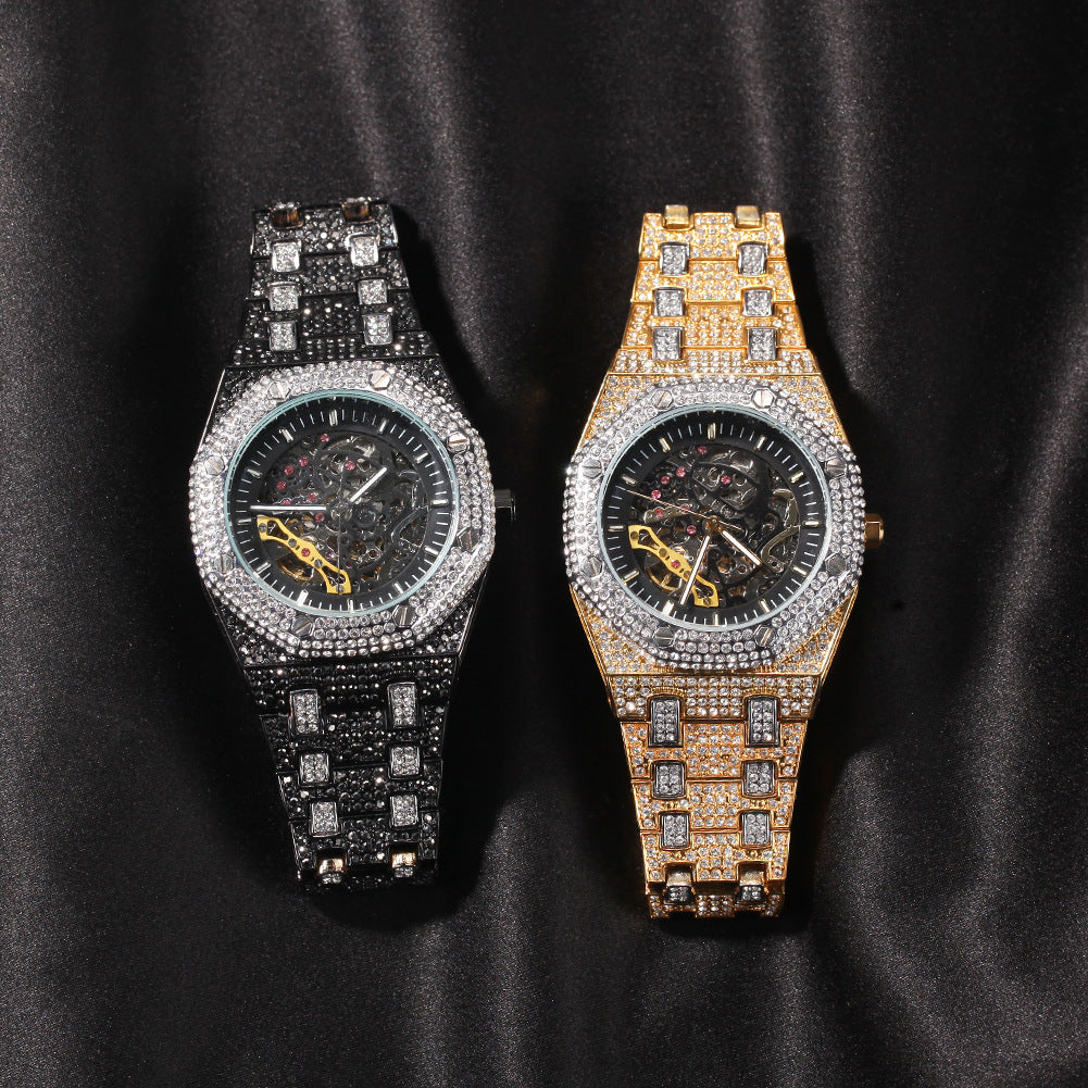 Hip Hop Full Diamond Skeleton Mechanical Watch