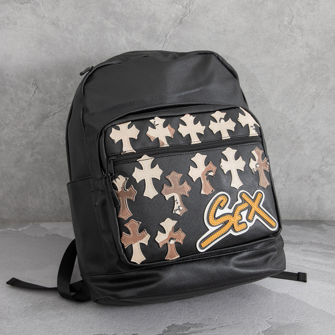 Chrome Hearts Cross PU Leather Student Backpack