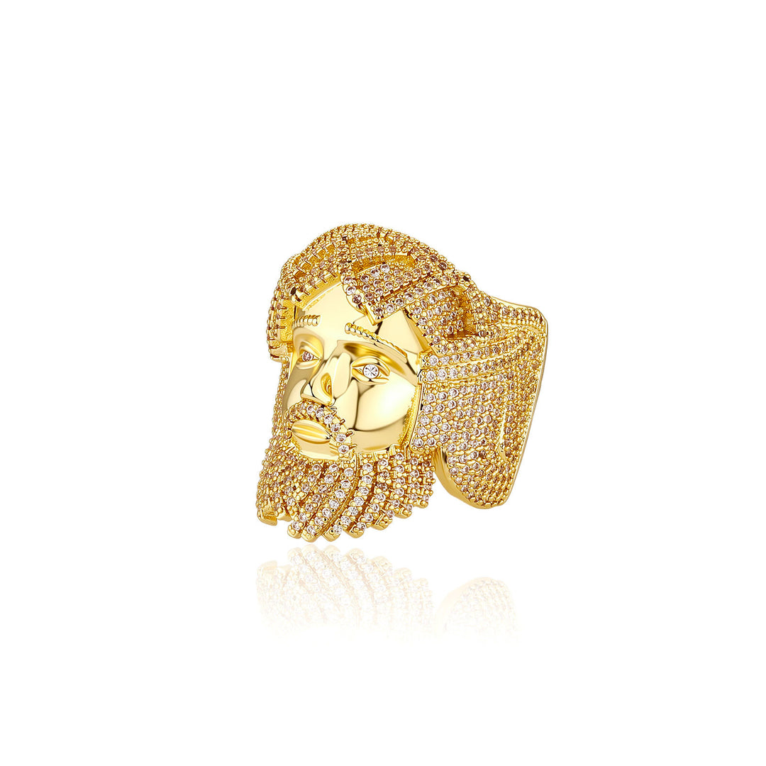 Copper Ring with Zirconia Inlay and Embossed Portrait Design