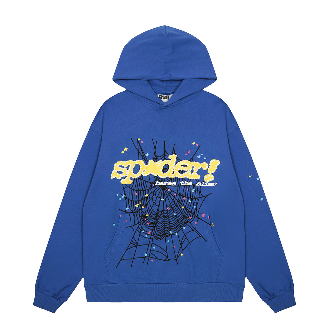 Sp5der 555555 star pattern hooded trousers and sweatshirt
