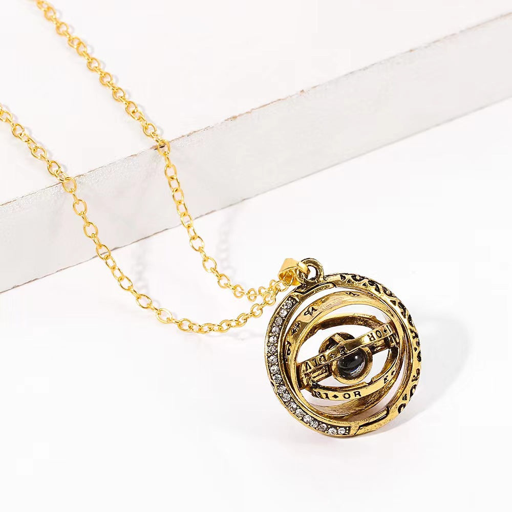 Astronomical ball projection necklace rotatable pendant