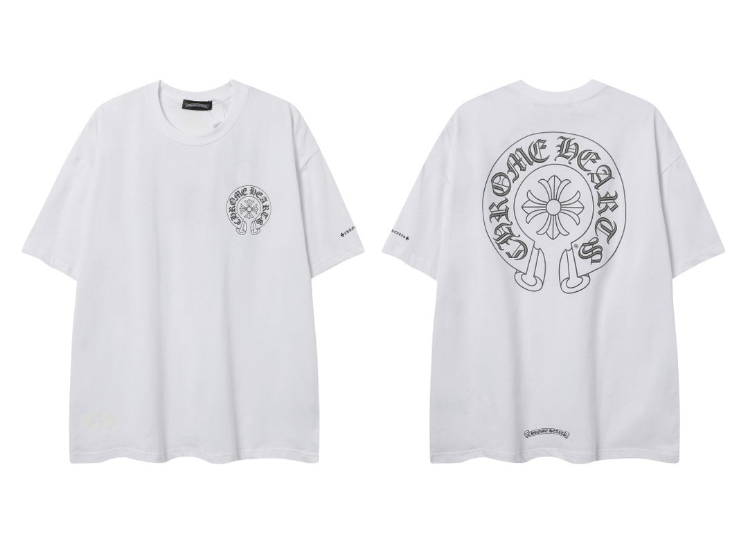 Chrome Heart horseshoe Sanskrit cross fluorescent wings T-shirt