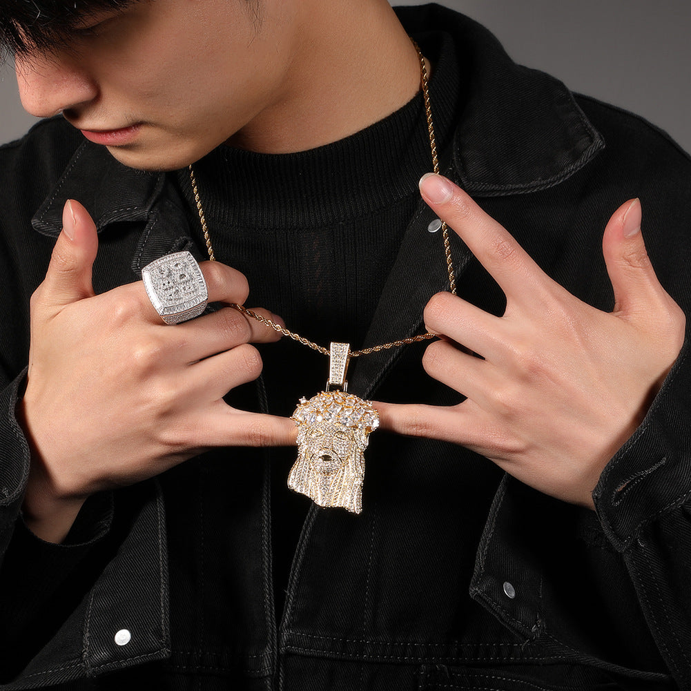 Hip Hop  Iced Out CZ Jesus Piece Pendant Necklace