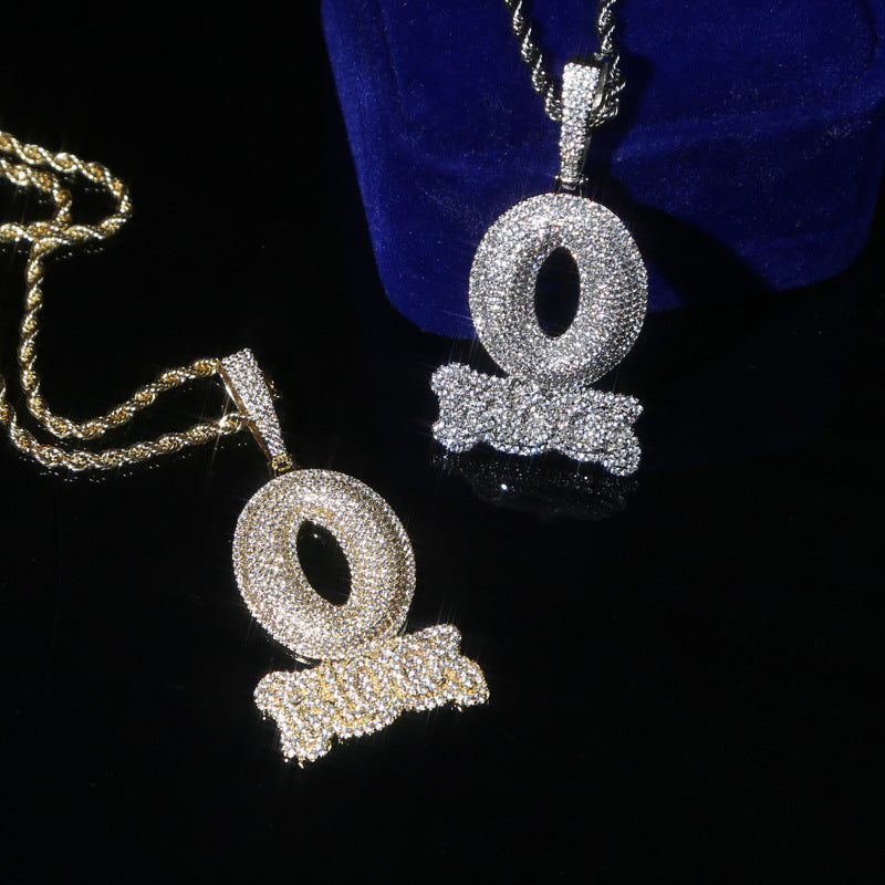 Hip-hop zircon-encrusted O BLOCK letter pendant