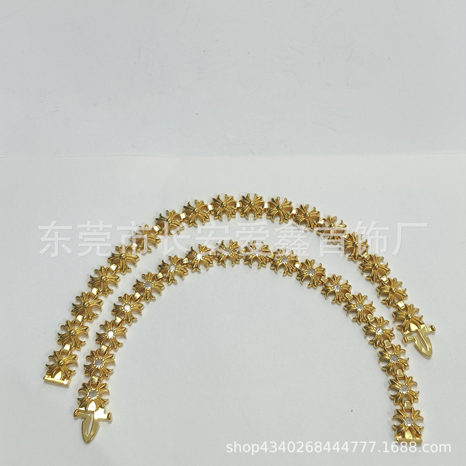 chrome hearts gold diamond cross flower bracelet