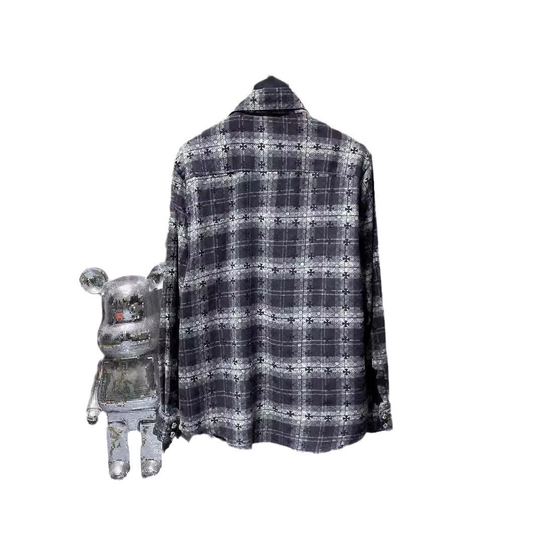 Chrome Hearts Leather Cross-Pattern Plaid Shirt