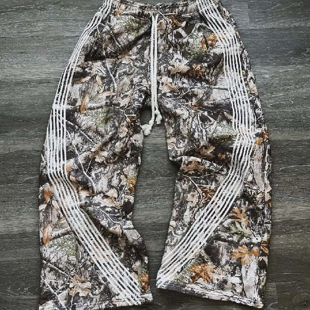 Y2K Branch Print Striped Pants