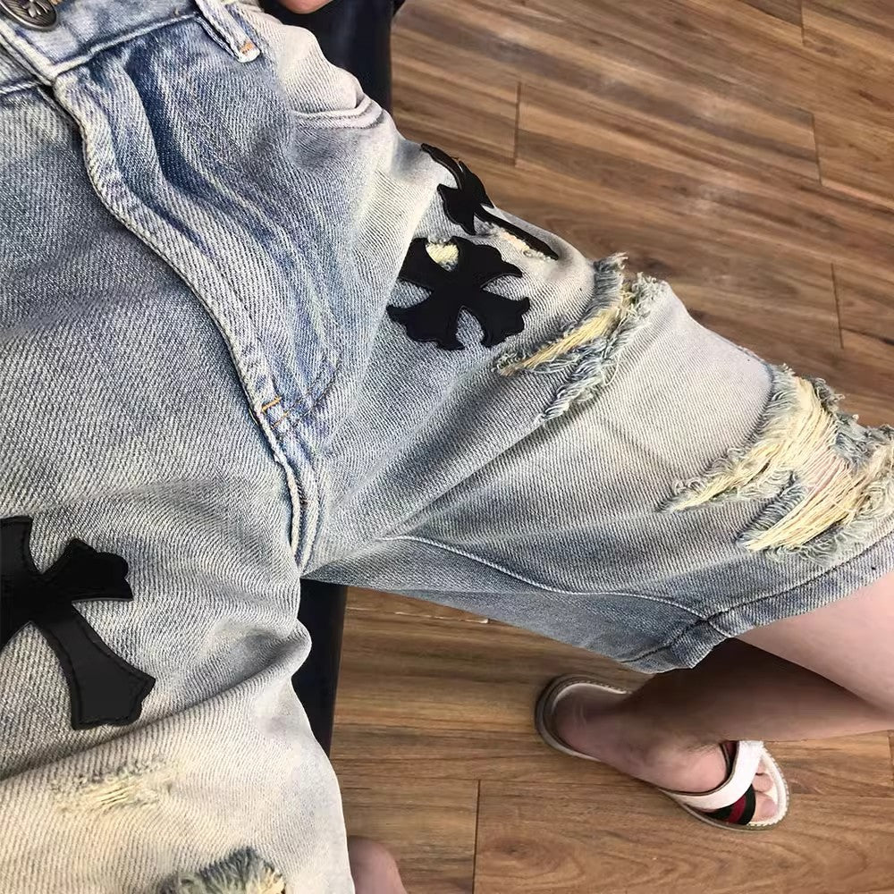 Chrome Hearts distressed frayed denim shorts