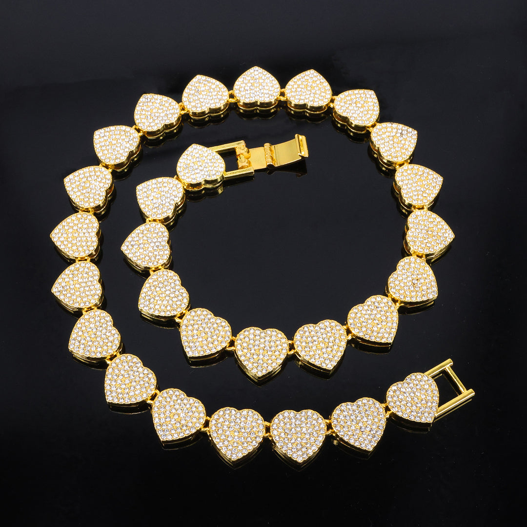 Full-Diamond Heart Alloy Necklace