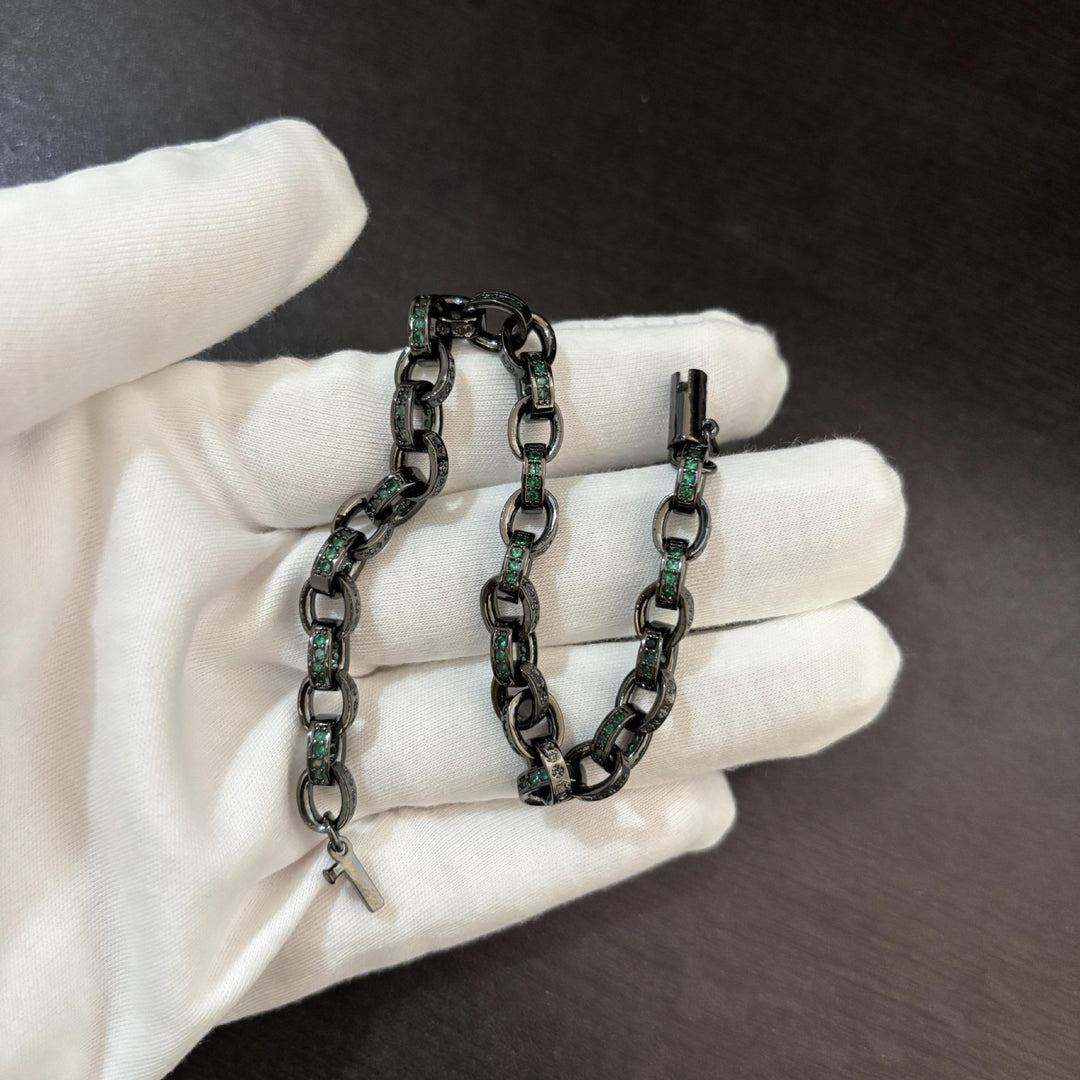 Chrome Hearts black gun treatment diamondinlaid thin chain bracelet