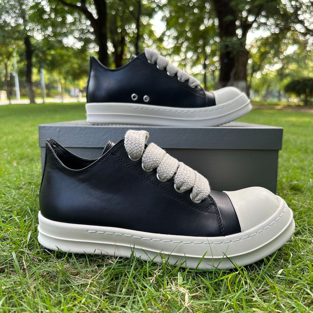 Genuine Leather Low-Top Skate Shoes with Wide Laces