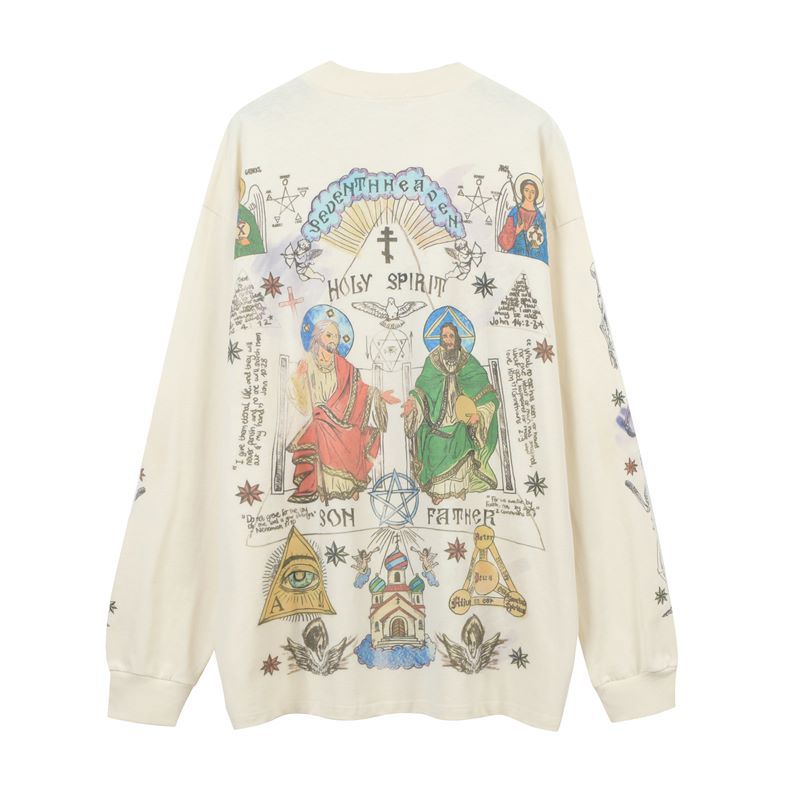 Skull angel print vintage distressed long - sleeve