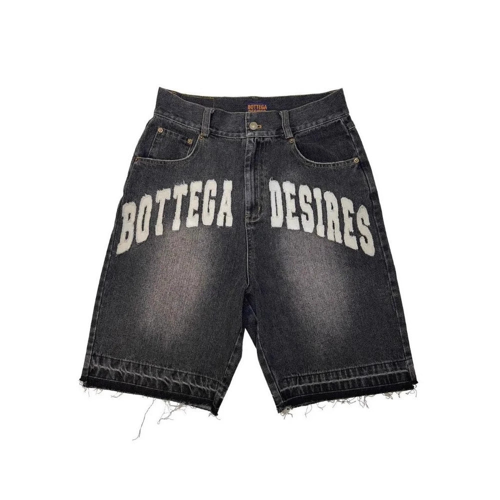 Y2K Embroidered Bone Casual Pants Loose Denim Shorts