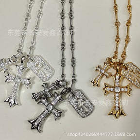 Chrome Hearts Diamond Double Cross Necklace