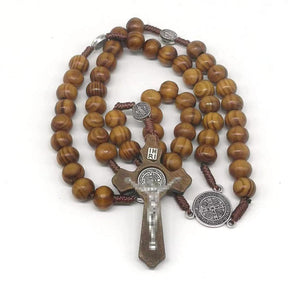 rosary necklace natural wooden beads