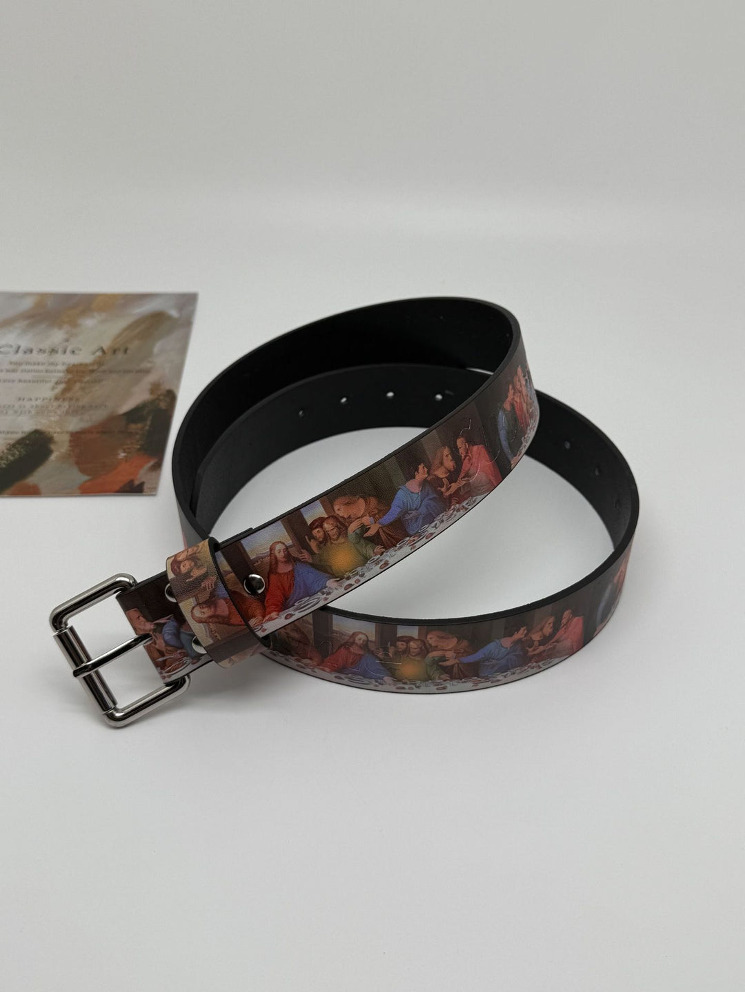 Belt with Letter Print and Metal Buckle