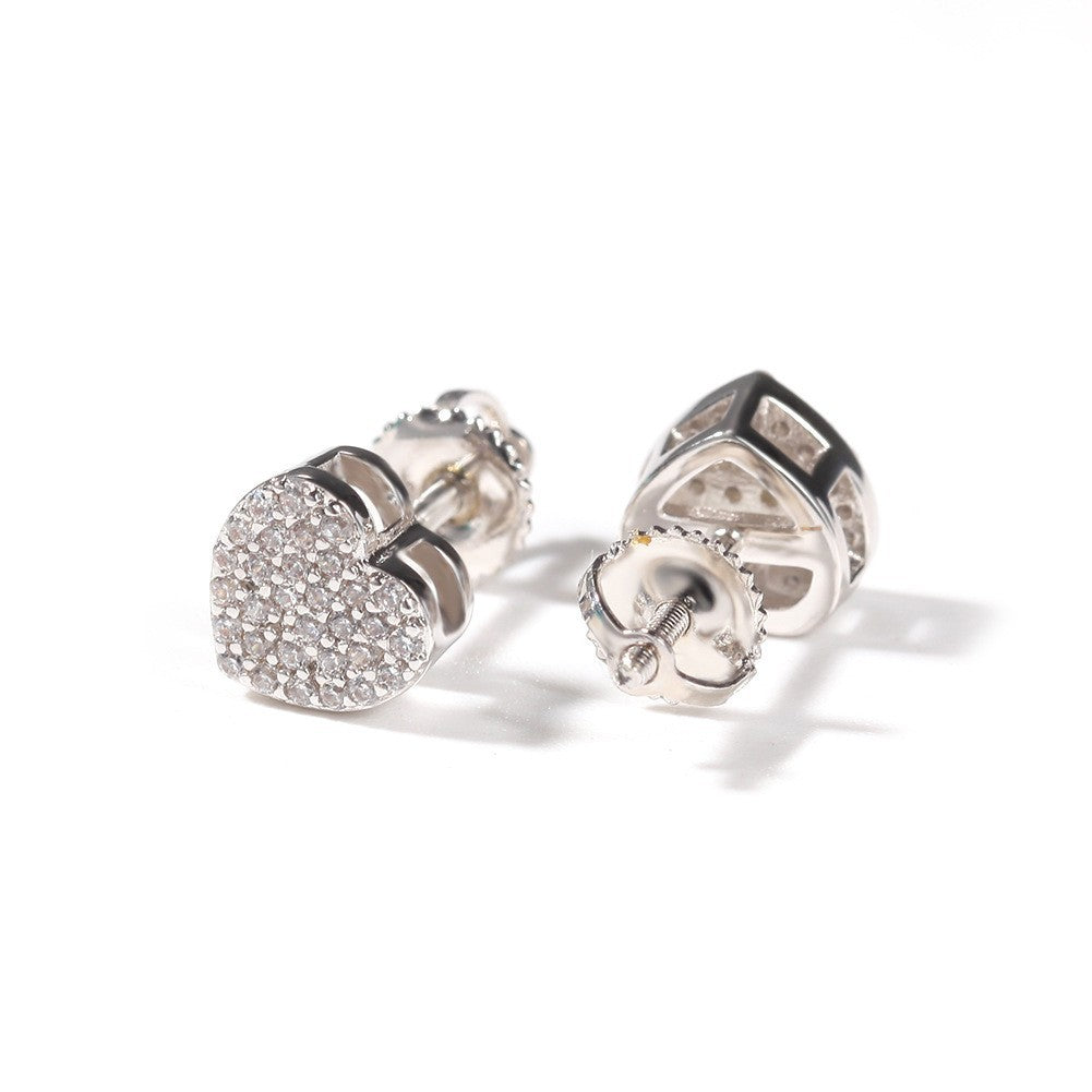 Hip Hop diamond-encrusted 925 silver stud earrings