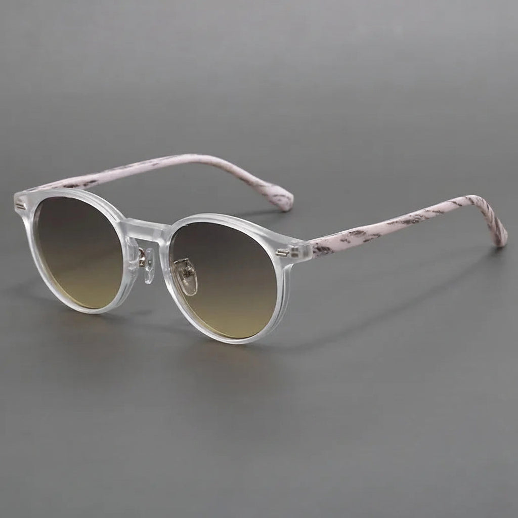 Frosted round frame sunglasses with fake wood frames