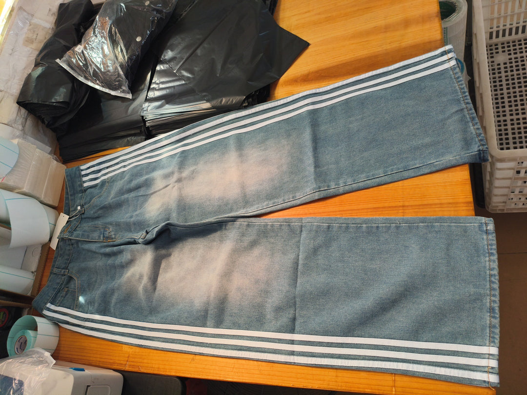 Striped jeans, Y2K casual wide-leg straight-leg jeans