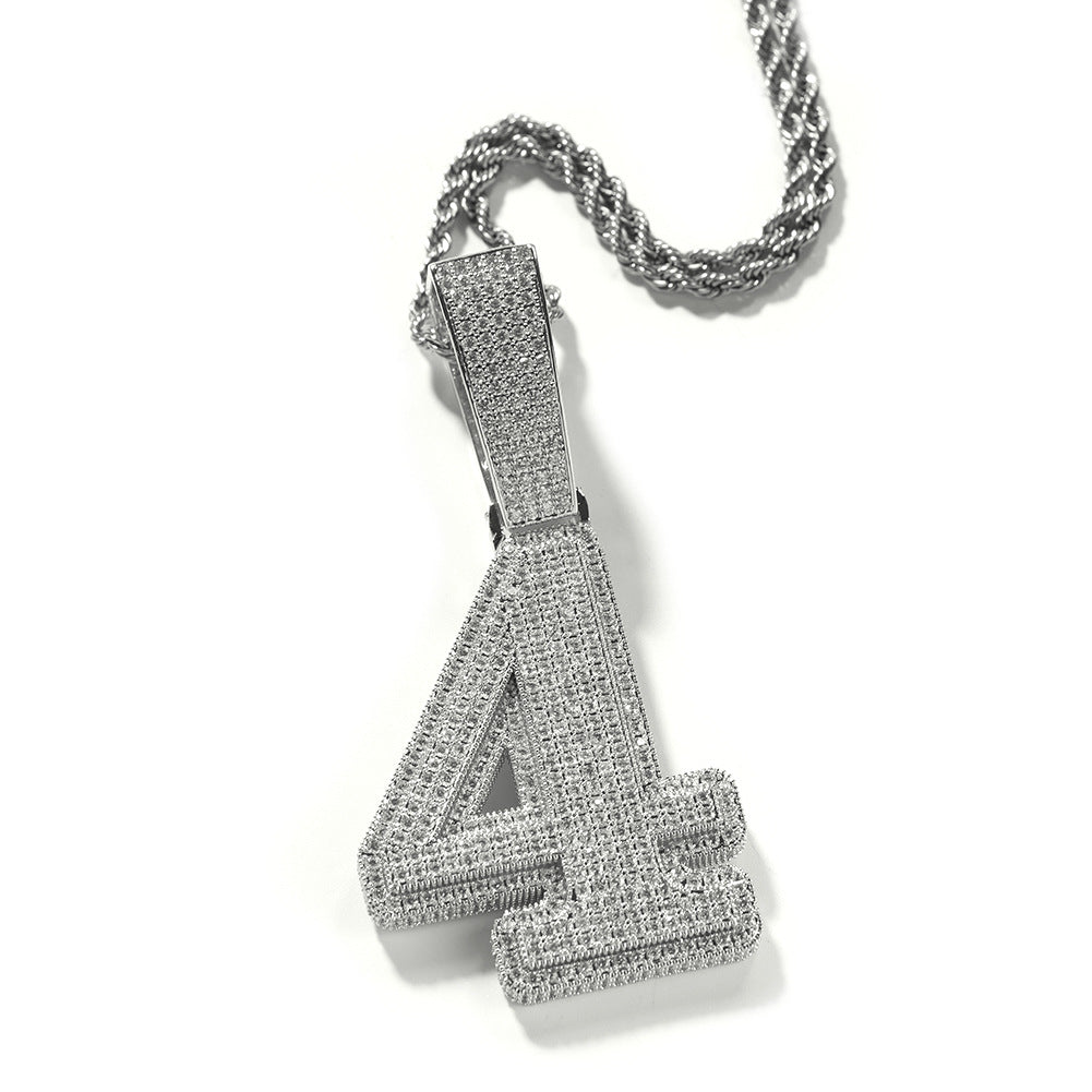 Hip-hop diamond-encrusted number pendant