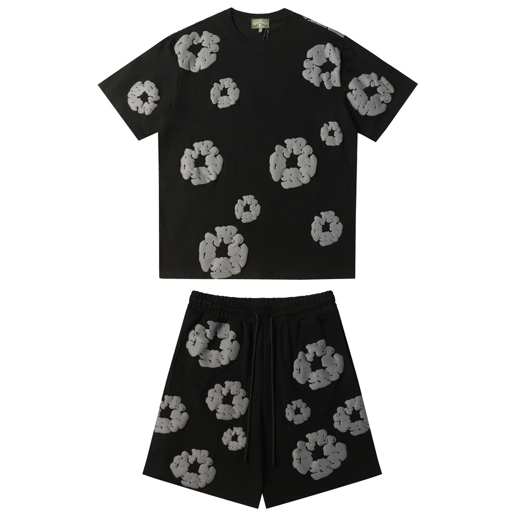 Foamed Kapok Flower Loose-Fitting Short-Sleeved Shorts