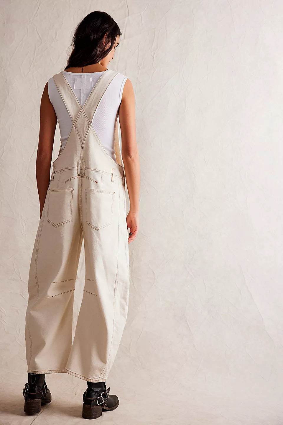 Washed Vintage, Loose-Fit, Straight-Leg Cargo Denim Overalls